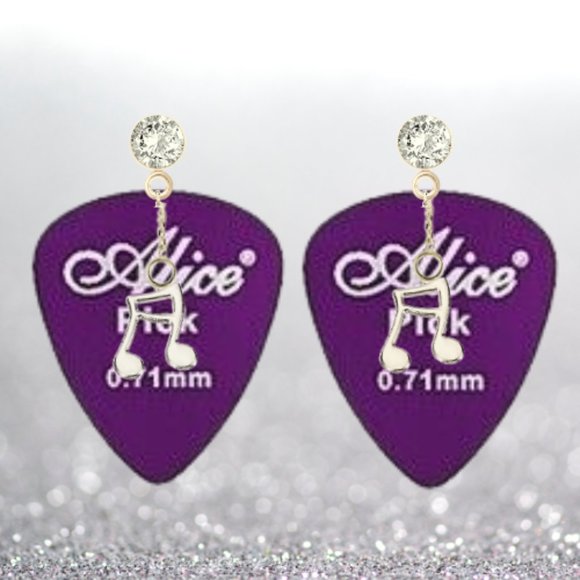 Alice Strings Smooth Guitar Pick Earrings with Music Note Charms - Picture 1 of 9